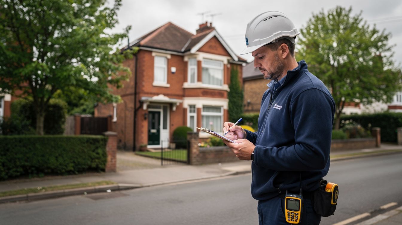 Environmental surveyor inspecting a UK residential property before purchase